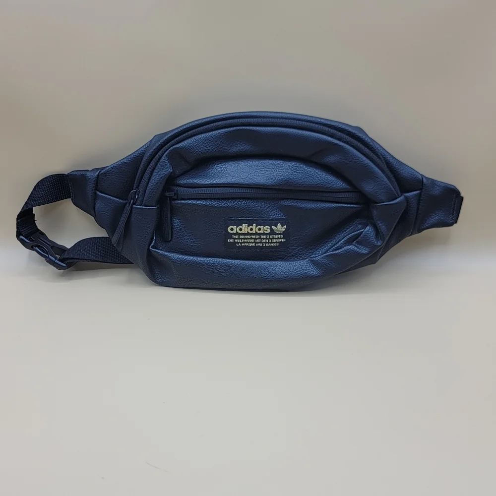 Adidas Faux Leather Waist Bag Fanny Bag Unisex Adults Black Gold Zippers New
